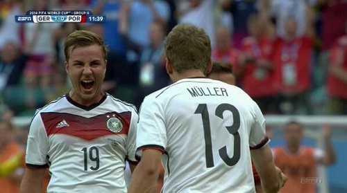 Thomas Muller luego de anotar el primer gol. Foto: ESPN
