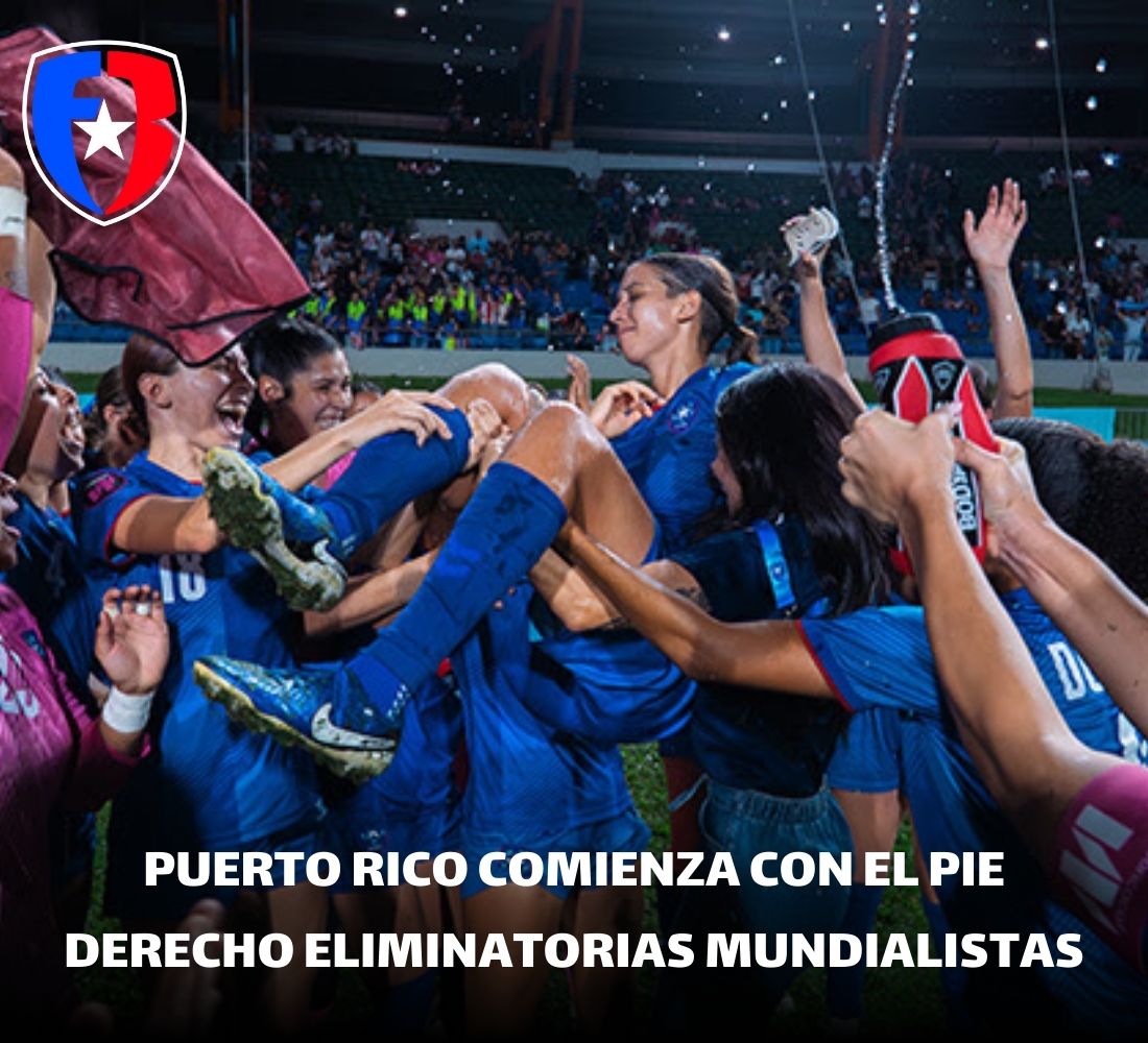 Jugadoras de Puerto Rico celebran victoria con Maddison Cox. (Foto suministrado por la FPF)
